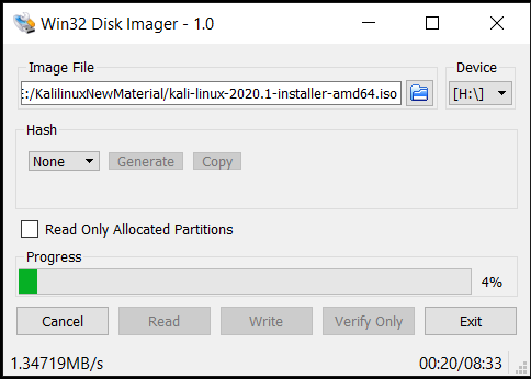 Kali Linux Bootable USB using Win32 Disk Imager