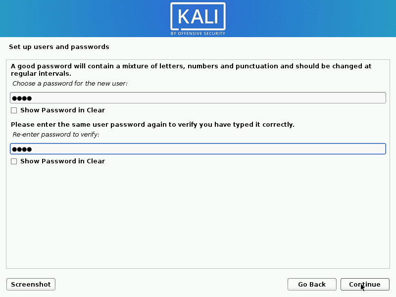 Password of Kali Linux Account